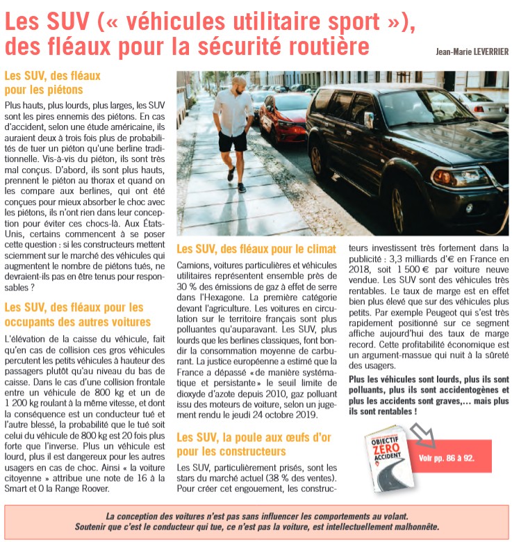 SUV fleau securite routiere